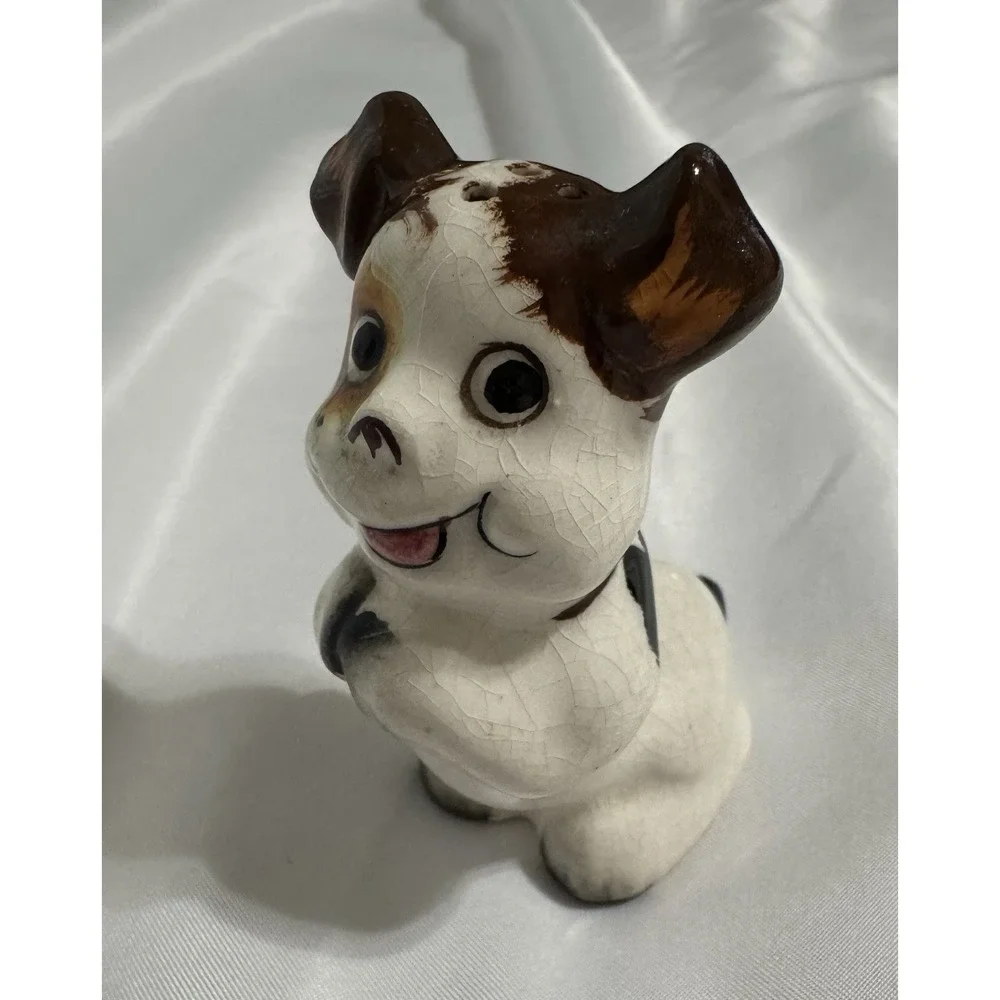 Vintage Dog Salt Shaker Only White Black Brown, Made in Japan Porcelain